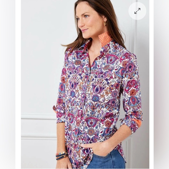 TALBOTS COTTON BUTTON FRONT SHIRT - MAGICAL FLORAL SIZE M - Picture 1 of 6